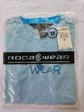 VTG Rocawear Embroidered T-Shirt Baby Blue NWT Deadstock Y2K Sealed M Raw Edge